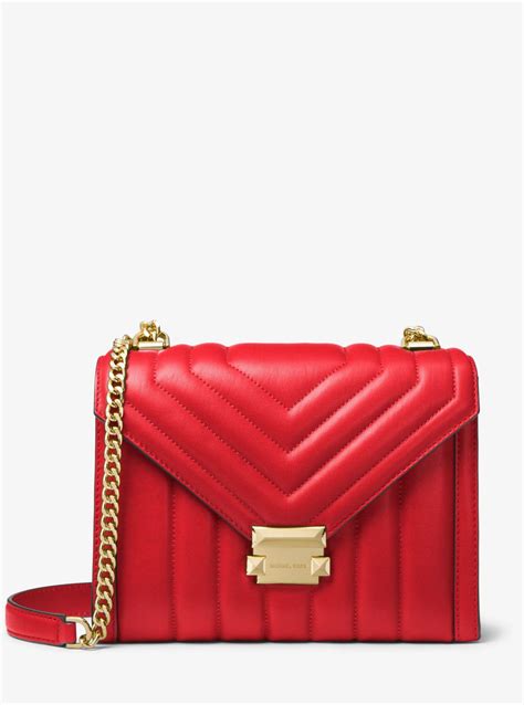 michael michael kors whitney large shoulder bag red|quilted shoulder bag with chain.